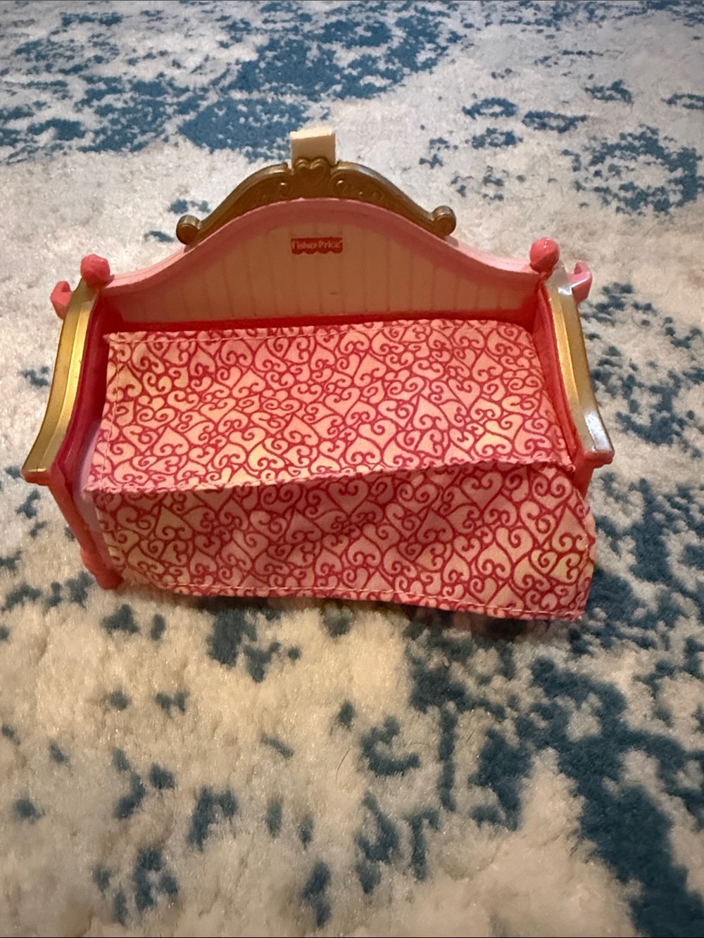 Fisher-Price Pink and Gold Doll Sofa with Patterned Slipcover